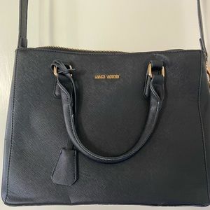 Black satchel purse faux leather EUC